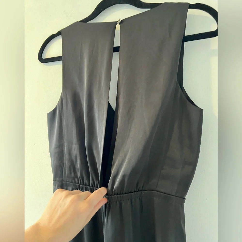 NWT Madewell nightout black silk satin midi dress v neck elastic waist 0 - Picture 9 of 11